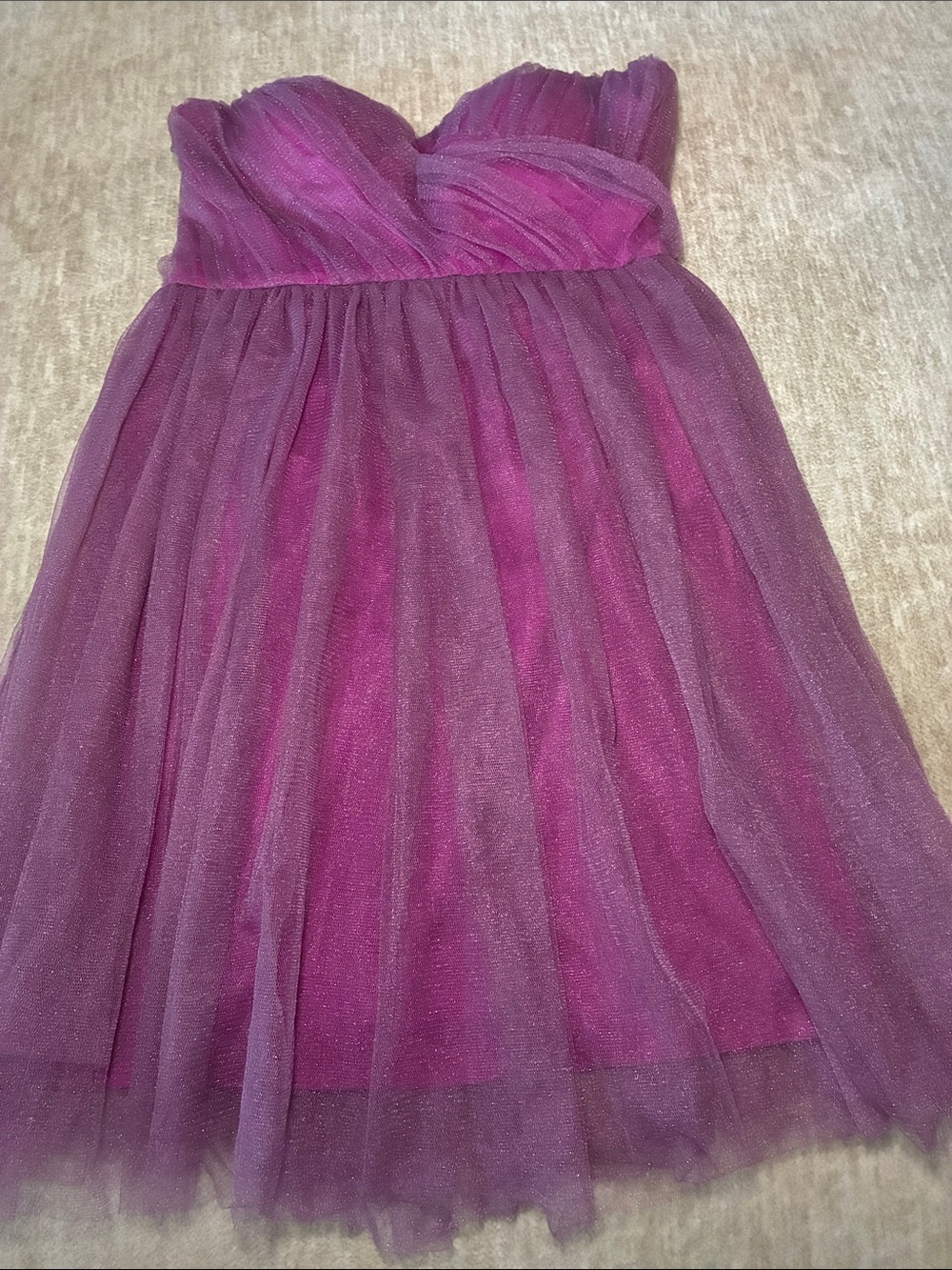 Minuet Petite‎ Strapless Magenta and Plum Tulle Mini Dress